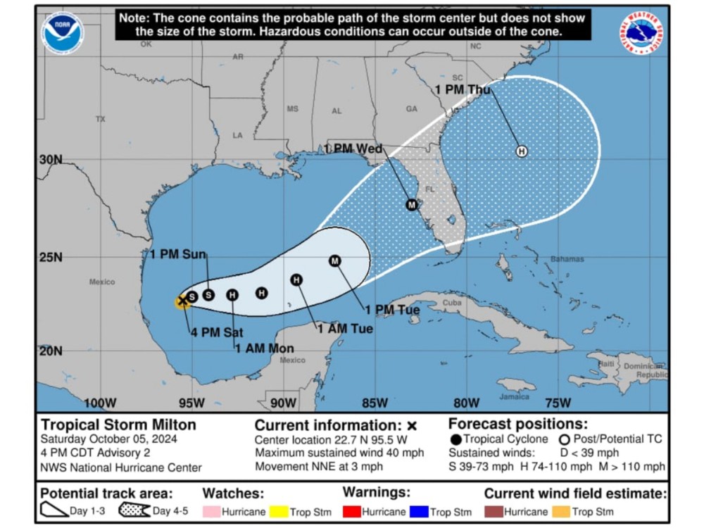 Autoridades mantienen monitoreo ante la formación de Tormenta Tropical Milton 