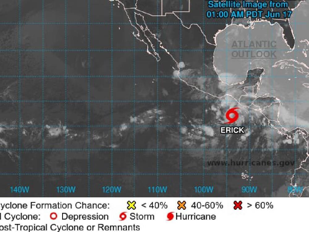 Depresión tropical se fortalece a la tormenta tropical Erick