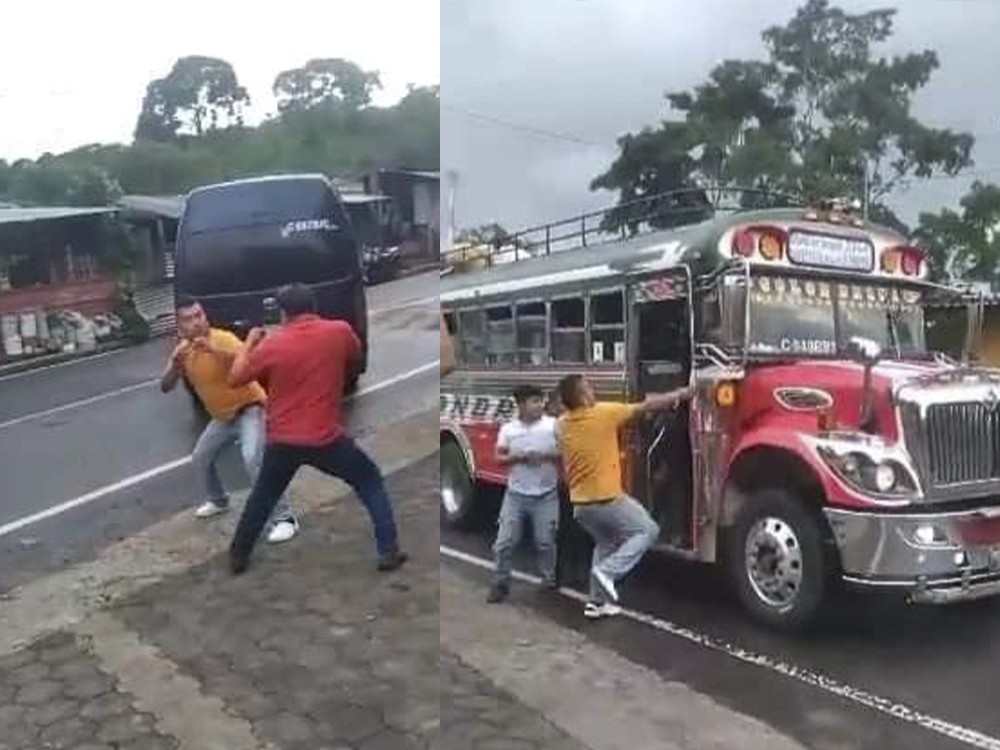 Graban pelea entre pilotos de transportes Golondrina y microbuseros en Quetzaltenango  