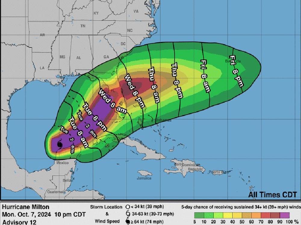 Huracán Milton alcanza rápidamente categoría 5 en el golfo de México