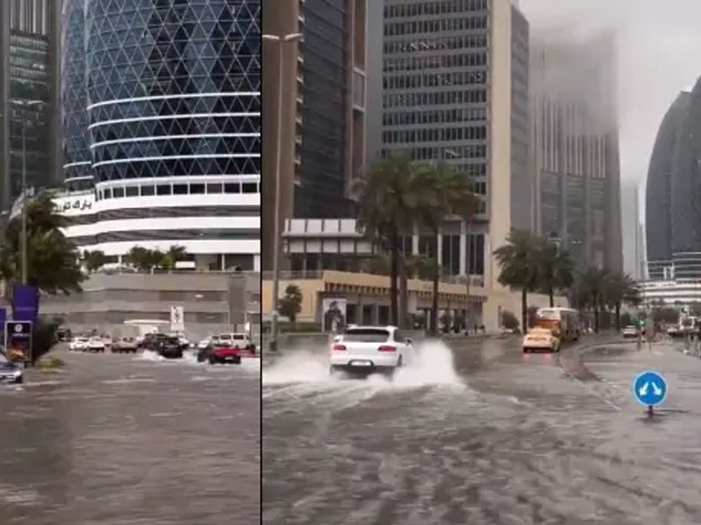 Las fuertes lluvias que azotan Emiratos Árabes Unidos inundan las carreteras de Dubai y obliga a interrumpir vuelos