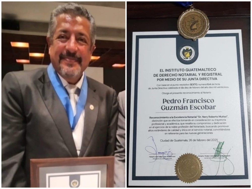 Notario y docente quetzalteco, Pedro Guzmán, recibe medalla a la Excelencia Notarial 