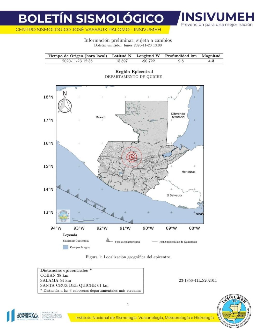 Sismo de 4.3 grados fue sensible en el departamento de Quiché